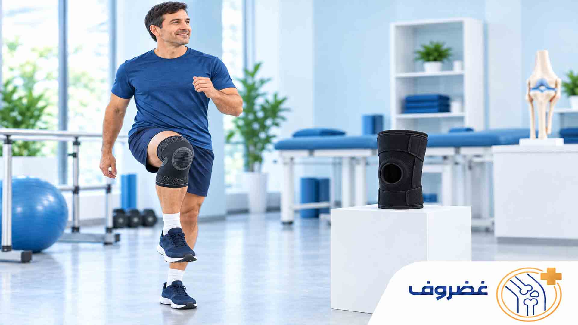 ورزشکار در حال تمرین با زانوبند کشی نئوپرنی برای حمایت هنگام فعالیت بدنی